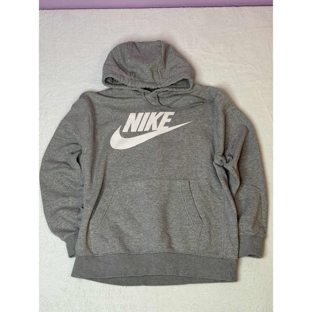 Nike Gray Pullover Hoodie Big Swoosh Sweatshirt Medium